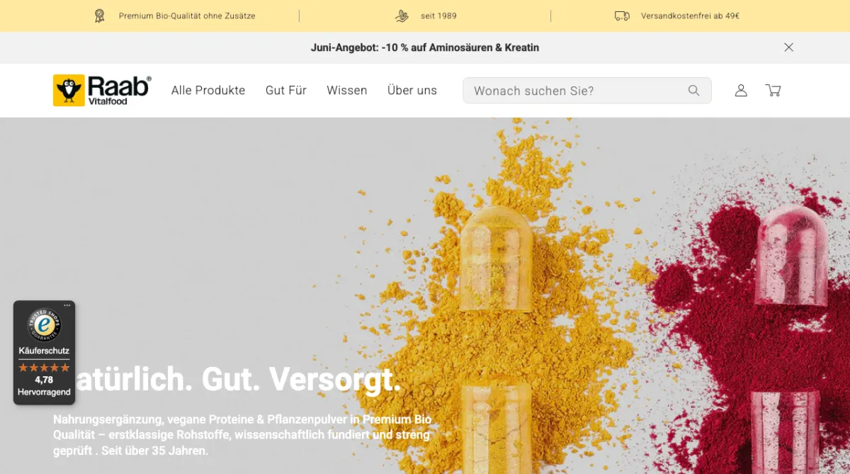 Shopware 6 Theme für Raab Vitalfood, eine Marke für Gesundheit und Ernährung