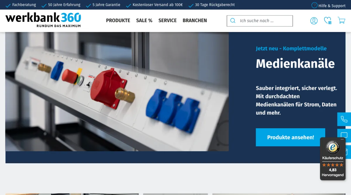 Shopware 6 B2B-Theme für werkbank360, einen Anbieter von Industrie-Werkbänken
